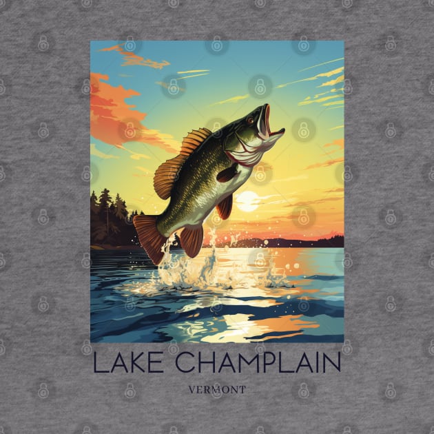 A Pop Art Travel Print of Lake Champlain - Vermont - US by Studio Red Koala